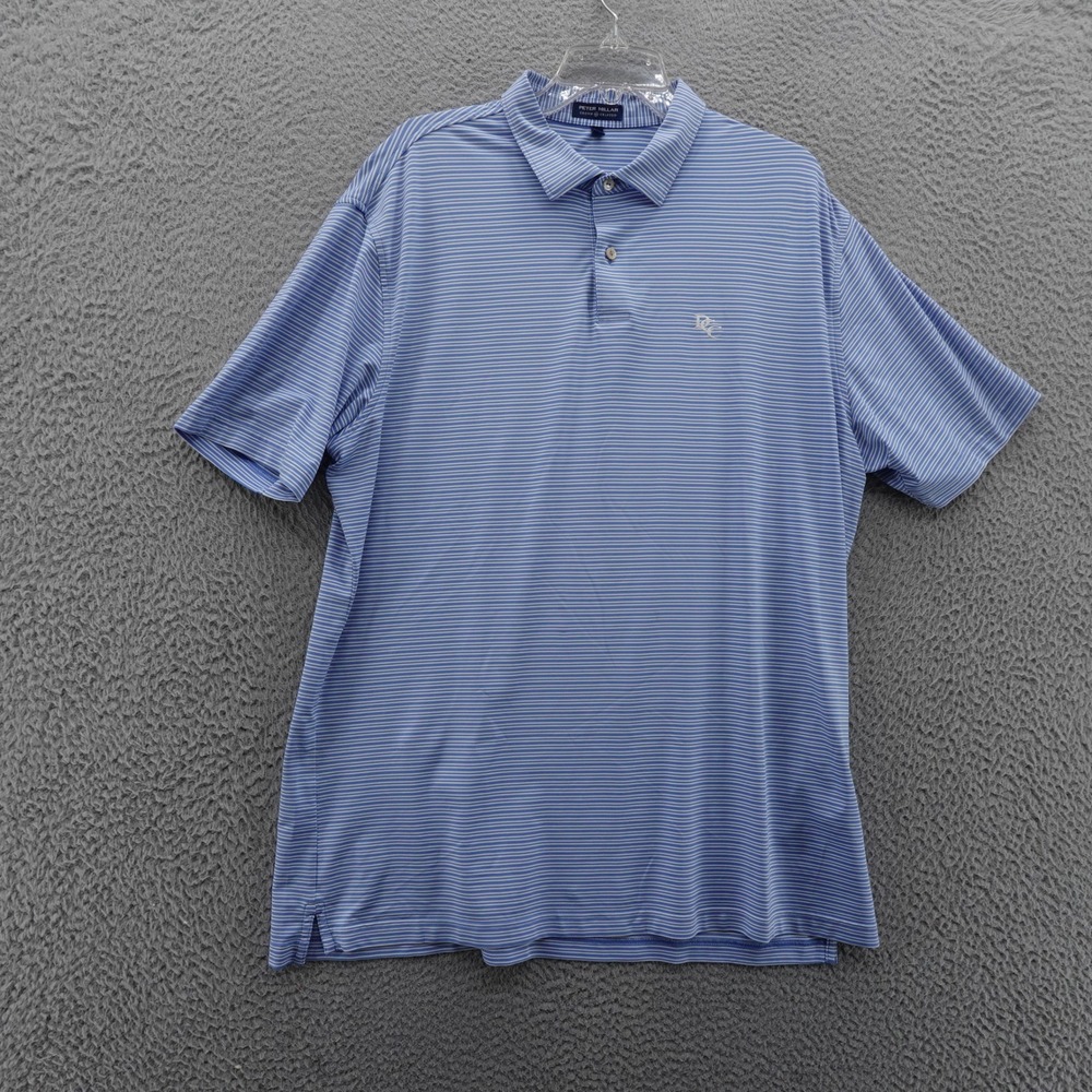Peter Millar Crown Crafted Polo Shirt Size XL Blue Stripe Mens Golf Performance